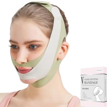 Imagem de MASIKA Alça de queixo para dormir, máscara em V, alça de elevação de queixo em V, exercitador de mandíbula, alça facial reutilizável. Alça de mandíbula, modelador de queixo, tiras antironco, verde, M