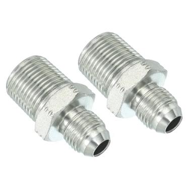 Imagem de PATIKIL Conector adaptador de tubo 1/5.1 cm macho 37 ° Flare JIC x 3/20.3 cm macho R encaixe de tubulação 2 peças conector hidráulico de encaixe de restrição de alimentação de óleo para sistema de