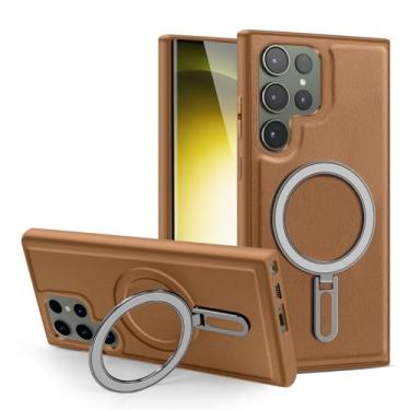 Imagem de Para Samsung S24 ultra Phone Case S23 S24 Plus Wireless Charge Magnetic Case Bracket Couro S23Ultra Capa protetora, marrom, para Samsung S23Ultra