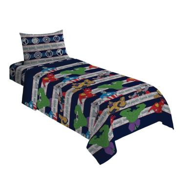 Imagem de Jogo de Cama Infantil Lepper Vingadores Solteiro 3 Peças Microfibra Azul