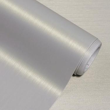 Imagem de wishFIRE Papel de parede cinza Peel and Stick 40 cm × 994 cm papel de contato texturizado metálico moderno à prova d'água removível vinil autoadesivo DIY decoração papel de parede para quarto armários