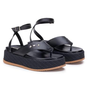 Imagem de Sandália Feminina Papete Plataforma Luna Com Tira de Amarração Asa Delta 909-GG (Preto, 37)