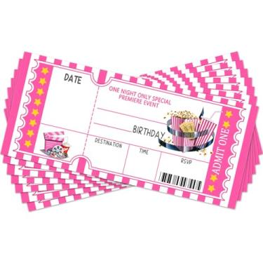 Imagem de Convite de aniversário de ingresso noturno de cinema, cartões de convite de festa de aniversário com tema de filme para adolescentes e adultos, suprimentos de celebração de festa, ingresso de filme 20
