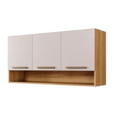 Imagem de Armário Aéreo Suspenso Multiuso de Parede 3 Portas Plus (Off White/Cinamomo)