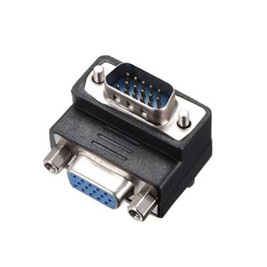 Imagem de uxcell DB15 VGA Gender Changer 15 pinos fêmea para macho 3 fileiras ângulo reto mini conector adaptador de troca de gênero para aplicações seriais, preto
