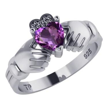 Imagem de Anel De Prata 925 Claddagh Ametista - Exclusivo - Compre Joias Direto 