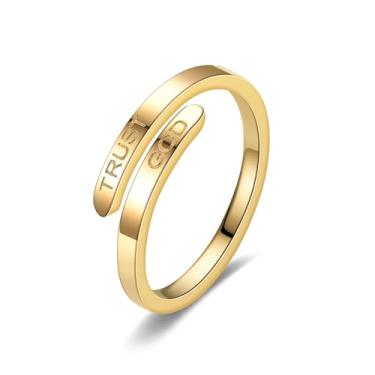 Imagem de LIU JUN Anel Trust God para mulheres, anel inspirador gravado Trust God, moderno, aço inoxidável, ajustável, religioso, fé, anéis para mulheres, homens, joias presentes, Aço inoxidável, Sem pedra