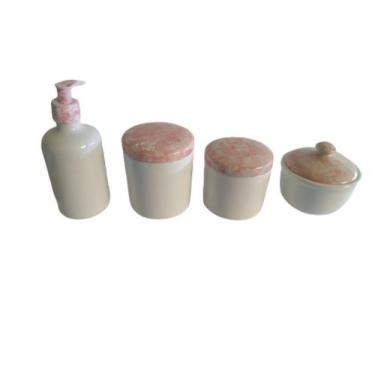 Imagem de Kit higiene bebê 4 peças em Porcelanas branca forte resistente tp rosa