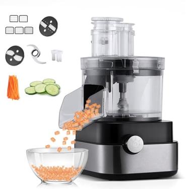 Imagem de Processador de alimentos de 600 W, cortador de alimentos multifuncional, picador elétrico de vegetais com 4 lâminas, picador de queijo, picador de carne, picador, cortador de cubos e fatiador