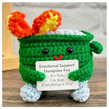 Imagem de Lixeira de crochê feita à mão, suporte emocional, presente de apoio emocional, lata de lixo queimada, presente ecológico, decoração de mesa, decoração de casa divertida, presente para amigos (verde)