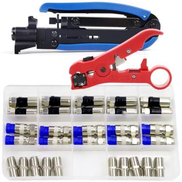 Imagem de XINTAIHELE Kit De Crimpagem De Cabo Coaxial Ferramenta De Compressão Coaxial F Rg6 Rg59 Rg11 75-5 75-7 Descascador De Fios Coaxiais 20 Peças Conectores F Macho E 10 Peças Fêmea