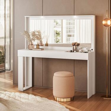 Imagem de Penteadeira Camarim Versa Home Com Luz E Espelho Branco - Tel