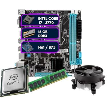 Imagem de Kit Upgrade Intel Core i7-3770+ Placa Mãe H61/B75 Lga 1155 + 16GB Ram DDR3 DreamComputers DC
