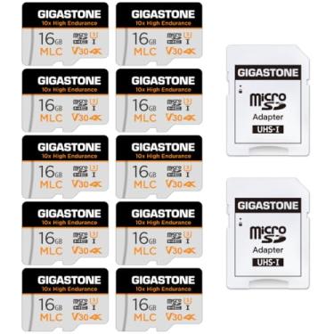 Imagem de [10x de alta resistência] GIGASTONE cartão micro SD MLC industrial de 16 GB, 10 unidades, gravação de vídeo 4K, câmera de segurança, câmera veicular, compatível com vigilância de 95 MB/s, U3 C10, com