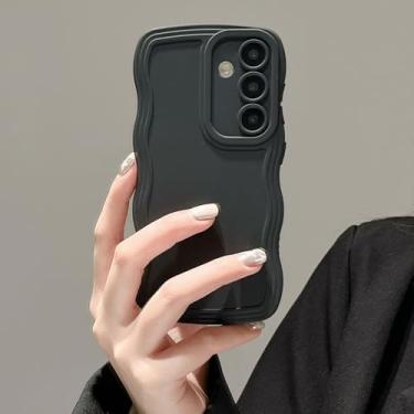 Imagem de UEEBAI Capa de silicone com moldura ondulada para Samsung Galaxy A55 5G, linda moldura ondulada slim fit à prova de choque capa macia bonita encaracolada feminina para Galaxy A55 5G, preta