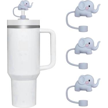 Imagem de 3 peças de capa de palha de elefante para copo Stanley de 40 e 850 g, tampa de cobertura de palha de silicone de 10 mm para acessórios de copo Stanley, tampa de palha para tampas de ponta de canudos