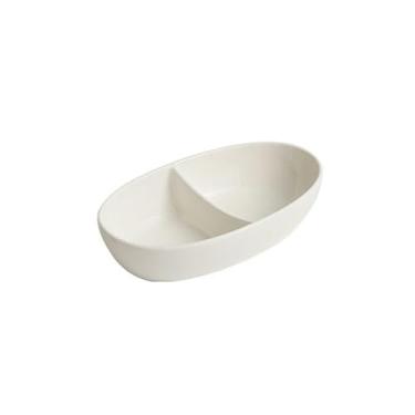 Imagem de Prato de molho de grade dupla de cerâmica branca pura, molho quente panela de churrasco prato de molho criativo - placa de grade dupla em forma de barco