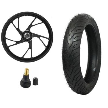 Imagem de Roda Titan 150 160 Pé De Galinha Disco Dianteira + Pneu 80/100-18 Pirelli City Dragon + Bico