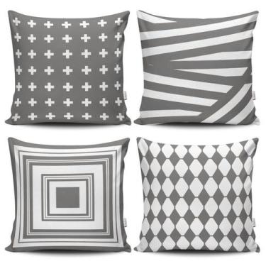 Imagem de Kit 4 Capas de Almofadas Decorativas Estampadas - Listras Cinzas - VKA