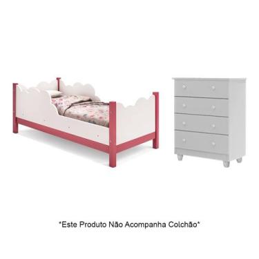 Imagem de Cama Infantil Juvenil Nuvem Branco/rosa com Comoda Lara Branco - GD Mó
