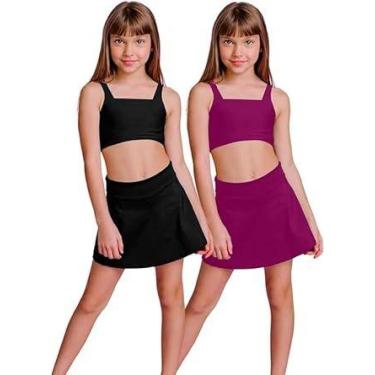 Imagem de Kit 2 Conjuntos Top e Saia Roupa Ginástica Infantil Menina Para Esport