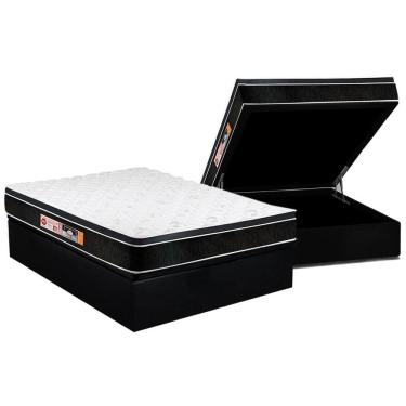 Imagem de Conjunto Box Baú Casal: Colchão Espuma Castor D33 Black e White Air Euro Pillow + Base crc Courano Black(138x188)