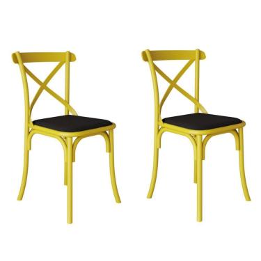 Imagem de Kit 2 Cadeiras Katrina Assento Corano Preto Aço Amarelo Amarelo
