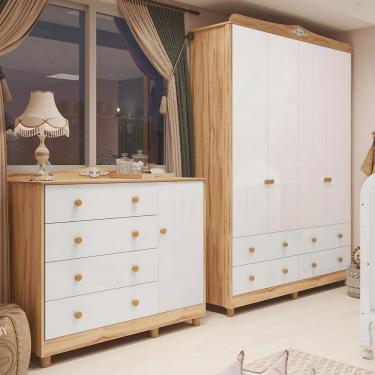 Imagem de Quarto Infantil com Guarda-roupas 4 Portas e Cômoda 1 Porta 100% Mdf Maya Clássico Espresso