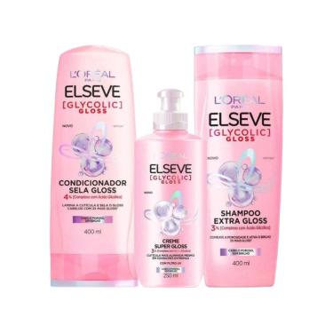 Imagem de Kit Elseve L'Oréal Paris Glycolic Shampoo 400ml + Condicionador 400ml + Creme para Pentear (3 produtos)