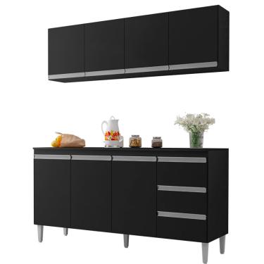 Imagem de Balcão de Pia e Aéreo Cozinha Andréia 160 cm Preto 1826 1843 Sem Tampo ajl Móveis