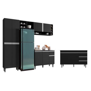 Imagem de Jogo De Cozinha Compacta Com Um Balcão Para Pia Sem Tampo Preto Fosco - Móveis Leartam