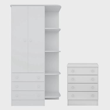 Imagem de Quarto de Bebê Doce Sonho com Roupeiro 825 e Cômoda 777 Qmovi Branco