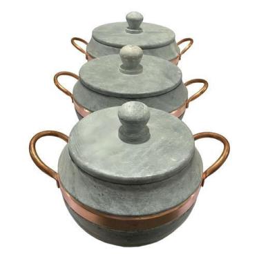 Imagem de Jogo De Panelas Pedra Sabão Bojuda Com Tampa De Pedra