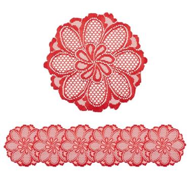 Imagem de Jayla 6 peças de jogo americano de renda redonda para mesas bordadas, vintage, crochê, renda floral, corredor, vintage, casamento, 38 cm