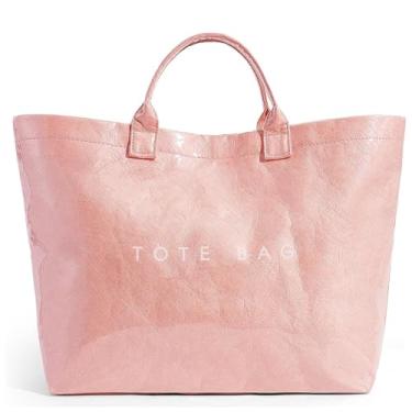 Imagem de MINGRI Sacolas grandes femininas de PVC transparente bolsa de plástico para carregar todas as bolsas de papel kraft bolsa de ombro Hobo para trabalho e viagens, A - rosa, Large, Sacola