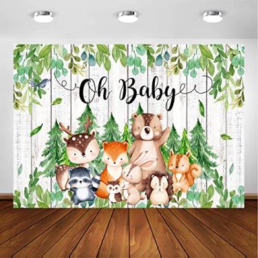 Imagem de Avezano Oh Pano de fundo para bebê, floresta, safári, selva, animais, meninos, meninas, chá de bebê, decoração de festa, desenho animado, urso, cervo, chá de bebê, fundo fotográfico para futura mãe