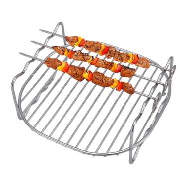 Imagem de Rack de fritadeira a ar de aço inoxidável, rack de camada dupla para fritadeira a ar de 6/7/20.3 cm com espeto, suporte multiuso para cozinhar a vapor, assar grelhar, fritar, acessórios de fritadeira