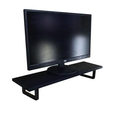 Imagem de Suporte Para Monitor Elevado Ajuste Mesa Home Office Setup Gamer Organizador MDF 50cm (Suporte Preto)