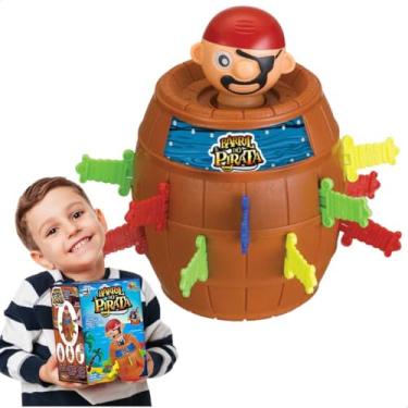 Imagem de Pula Pirata Barril Grande Infantil Jogo de Mesa Brinquedo Pirata Clássico Retrô Educativo Presente Natal Dia das Crianças Menino Menina Jogo em Família Amigos