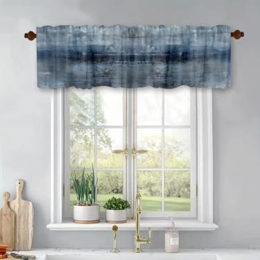 Imagem de Cortinas de cozinha curtas de tratamento de janelas azul-marinho cortinas blecaute com bolso para varão para banheiro, quarto, sala de estar, 137 x 45 cm