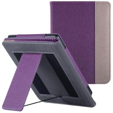 Imagem de BOZHUORUI Capa com suporte para leitor eletrônico Kobo Cor/Cor BW/Clara 2E de 15 cm – Capa de couro PU premium com duas alças de mão/hibernar/despertar automático (roxa)