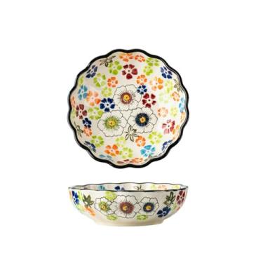 Imagem de Prato de cerâmica pintado à mão, prato de osso retrô doméstico - O prato de pétalas de 15 cm