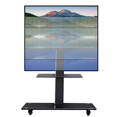 Imagem de Suporte de TV de piso alto com rodas para tela de TV de 32 a 65 polegadas, carrinho de TV com rodinhas ao ar livre ajustável em altura, suporte de TV móvel para quarto/sala de estar, lindo cenário