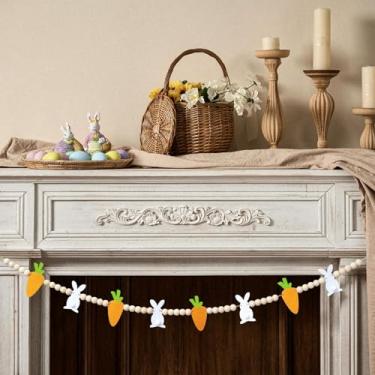Imagem de Generic Guirlanda De Coelho Da Páscoa E Cenoura 2,2 M, Feltro Contas Madeira, Decorações Rústicas Para Festas Em Bares, Prateleiras, Lareiras Decoração Parede