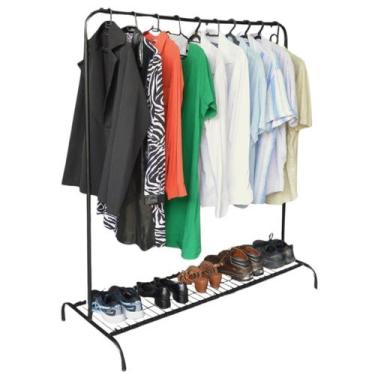 Imagem de Arara Cabideiro Italia com Sapateira Suporte de Roupa Preto - GIFT HOM
