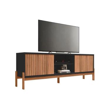 Imagem de Rack Bancada p/ TV até 72 Pol Tannen c/ Nichos e Pés 184cm Freijo/Preto - Caemmun