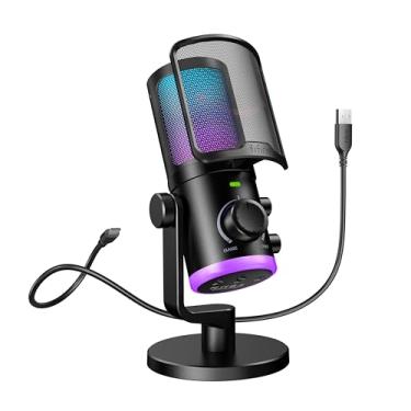 Imagem de FIFINE Microfone de jogo PC, mic de streaming USB para podcast, chat de jogo, microfone de computador de mesa condensador com RGB, botão mudo, cancelamento de ruído para PS4/PS5/Twitch/Discord-AM6
