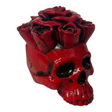 Imagem de Escultura Crânio Rosa Caveira em Resina 8,5 cm Vermelho - Lua Mística 