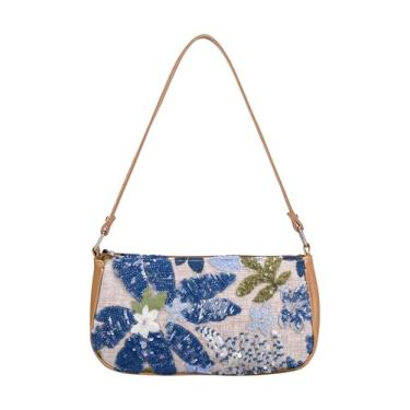 Imagem de Verdusa Bolsa feminina floral quadrada de lantejoulas com alça superior nas axilas, Multicolorido-E, One Size