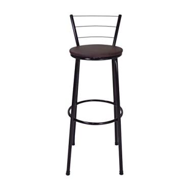 Imagem de Banqueta Alta 3 Ferrinhos Aço Tubular com Pintura Preta Assento em Corino Versátil para Cozinha Bar ou Decoração Moderna (MARROM)